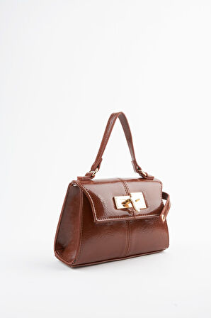 Kadın Nergis Taba Tasarım Kilit Çıt Çıt Kapama Suni Deri Astarlı El Kol Ve Omuz Çantası