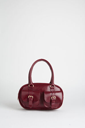 Kadın Çiğdem Bordo 3 Cepli Fermuar Ve Çıt Çıt Kapama Ayarlanabilir Askılı El Kol Ve Omuz Çantası