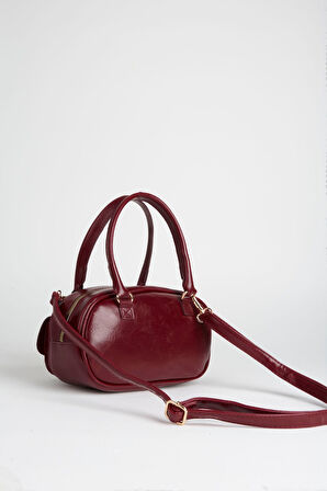 Kadın Çiğdem Bordo 3 Cepli Fermuar Ve Çıt Çıt Kapama Ayarlanabilir Askılı El Kol Ve Omuz Çantası