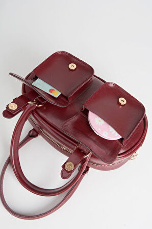 Kadın Çiğdem Bordo 3 Cepli Fermuar Ve Çıt Çıt Kapama Ayarlanabilir Askılı El Kol Ve Omuz Çantası