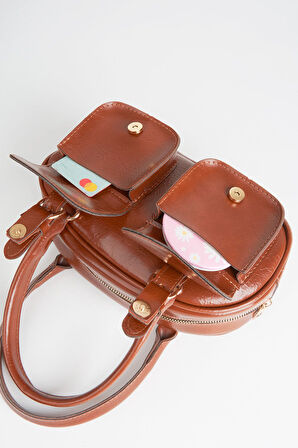 Kadın Çiğdem Taba 3 Cepli Fermuar Ve Çıt Çıt Kapama Ayarlanabilir Askılı El Kol Ve Omuz Çantası