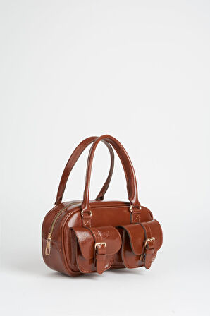 Kadın Çiğdem Taba 3 Cepli Fermuar Ve Çıt Çıt Kapama Ayarlanabilir Askılı El Kol Ve Omuz Çantası