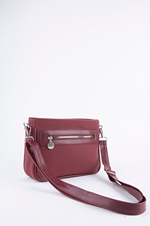 Kadın Zambak Bordo 3 Bölmeli Astarlı Lacost Deri Fermuar Kapama El Kol Ve Omuz Çantası