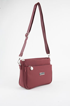 Kadın Zambak Bordo 3 Bölmeli Astarlı Lacost Deri Fermuar Kapama El Kol Ve Omuz Çantası