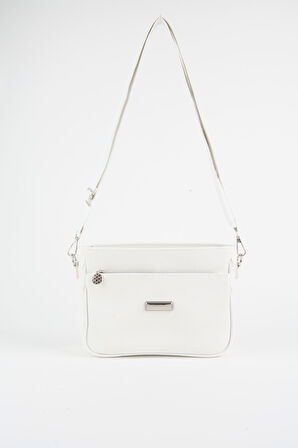 Kadın Zambak Beyaz 3 Bölmeli Astarlı Lacost Deri Fermuar Kapama El Kol Ve Omuz Çantası