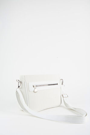 Kadın Zambak Beyaz 3 Bölmeli Astarlı Lacost Deri Fermuar Kapama El Kol Ve Omuz Çantası