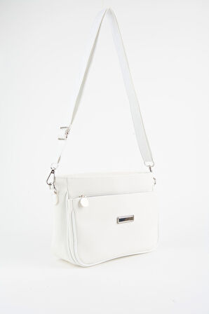 Kadın Zambak Beyaz 3 Bölmeli Astarlı Lacost Deri Fermuar Kapama El Kol Ve Omuz Çantası