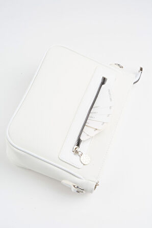 Kadın Zambak Beyaz 3 Bölmeli Astarlı Lacost Deri Fermuar Kapama El Kol Ve Omuz Çantası