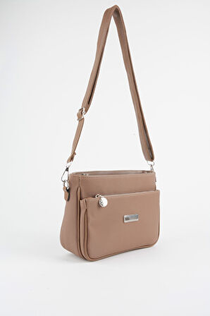 Kadın Zambak Koyu Vizon 3 Bölmeli Astarlı Lacost Deri Fermuar Kapama El Kol Ve Omuz Çantası