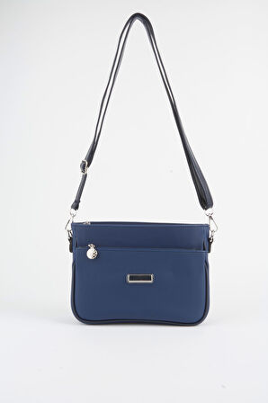 Kadın Zambak Lacivert 3 Bölmeli Astarlı Lacost Deri Fermuar Kapama El Kol Ve Omuz Çantası