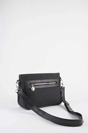 Kadın Zambak Siyah 3 Bölmeli Astarlı Lacost Deri Fermuar Kapama El Kol Ve Omuz Çantası