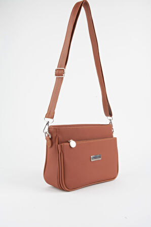 Kadın Zambak Taba 3 Bölmeli Astarlı Lacost Deri Fermuar Kapama El Kol Ve Omuz Çantası