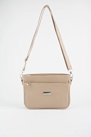 Kadın Zambak Vizon 3 Bölmeli Astarlı Lacost Deri Fermuar Kapama El Kol Ve Omuz Çantası