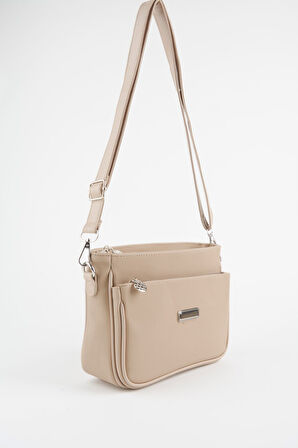 Kadın Zambak Vizon 3 Bölmeli Astarlı Lacost Deri Fermuar Kapama El Kol Ve Omuz Çantası