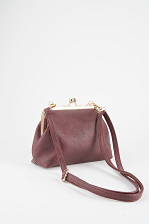 Kadın Bordo Anahtar Charm Hediyeli Burs Kapama Astarlı El Kol Ve Omuz Çantası