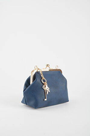 Kadın Lacivert Anahtar Charm Hediyeli Burs Kapama Astarlı El Kol Ve Omuz Çantası