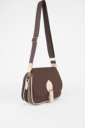 Kadın Yonca Kahverengi Vizon 4 Cepli Kapaklı Fermuar ve Çıt Çıt Kapama Kol Ve Omuz Çantası