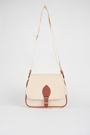 Kadın Yonca Krem Taba 4 Cepli Kapaklı Fermuar ve Çıt Çıt Kapama Kol Ve Omuz Çantası