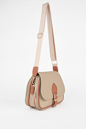 Kadın Yonca Vizon Taba 4 Cepli Kapaklı Fermuar ve Çıt Çıt Kapama Kol Ve Omuz Çantası