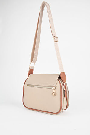 Kadın Yonca Vizon Taba 4 Cepli Kapaklı Fermuar ve Çıt Çıt Kapama Kol Ve Omuz Çantası