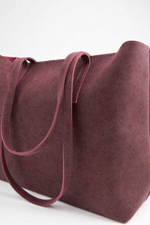 Kadın Açelya Bordo Nubuk Büyük Boy Fermuar Kapama El Ve Kol Çantası