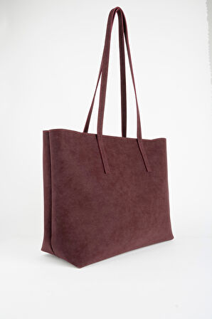 Kadın Açelya Bordo Nubuk Büyük Boy Fermuar Kapama El Ve Kol Çantası