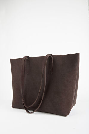 Kadın Açelya Acı Kahve Nubuk Büyük Boy Fermuar Kapama El Ve Kol Çantası