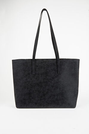 Kadın Açelya Siyah Nubuk Büyük Boy Fermuar Kapama El Ve Kol Çantası