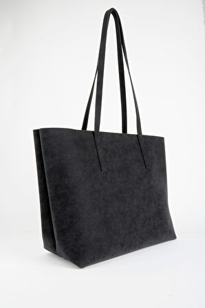 Kadın Açelya Siyah Nubuk Büyük Boy Fermuar Kapama El Ve Kol Çantası