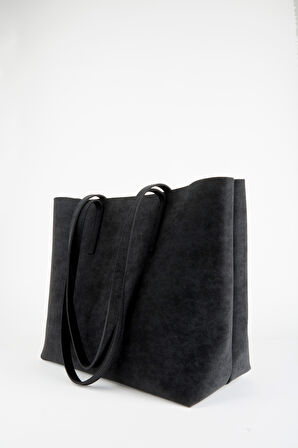 Kadın Açelya Siyah Nubuk Büyük Boy Fermuar Kapama El Ve Kol Çantası