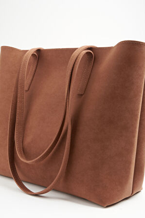 Kadın Açelya Taba Nubuk Büyük Boy Fermuar Kapama El Ve Kol Çantası