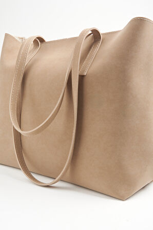 Kadın Açelya Vizon Nubuk Büyük Boy Fermuar Kapama El Ve Kol Çantası