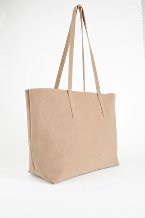 Kadın Açelya Vizon Nubuk Büyük Boy Fermuar Kapama El Ve Kol Çantası