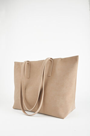 Kadın Açelya Vizon Nubuk Büyük Boy Fermuar Kapama El Ve Kol Çantası