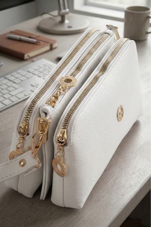 Kadın Melisa Beyaz 3 Bölmeli Fermuar Kapama Küçük Boy Ayarlanabilir Askılı El Kol Ve Omuz Çantası