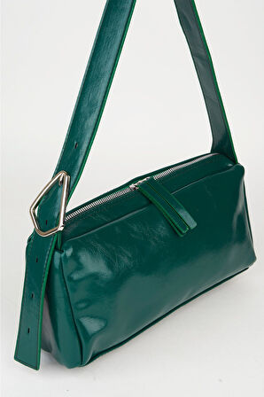Kadın Hatmi Yeşil Baget Tasarım Askılı Astarlı Suni Deri Fermuar Kapama El Ve Omuz Çantası