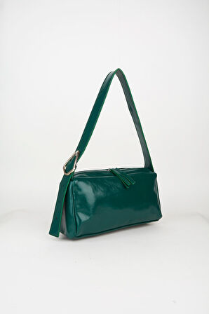 Kadın Hatmi Yeşil Baget Tasarım Askılı Astarlı Suni Deri Fermuar Kapama El Ve Omuz Çantası