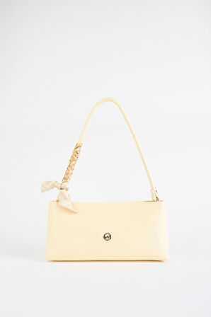 Kadın Zarif Sarı Fular Hediyeli Suni Deri Baget Fermuar Kapama El Ve Kol Çantası