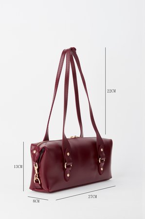 Kadın Şebboy Bordo Tasarım Kenarlıklı Astarlı Fermuar Kapama Baget El Kol Ve Omuz Çantası