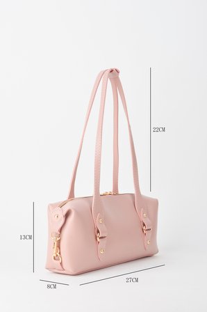 Kadın Şebboy Pembe Tasarım Kenarlıklı Astarlı Fermuar Kapama Baget El Kol Ve Omuz Çantası