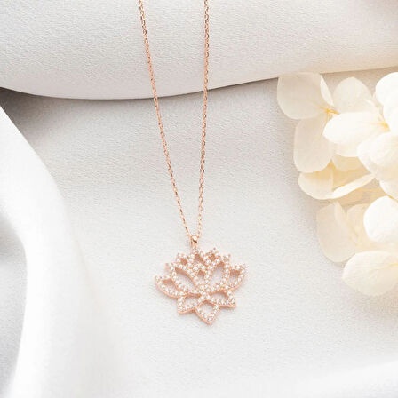 Vaoov 925 Ayar Gümüş Taşlı Lotus Kolye