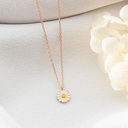 Vaoov 925 Ayar Gümüş Mineli Beyaz Papatya Kolye