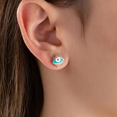 Vaoov 925 Ayar Gümüş Mavi Mineli Göz Küpe