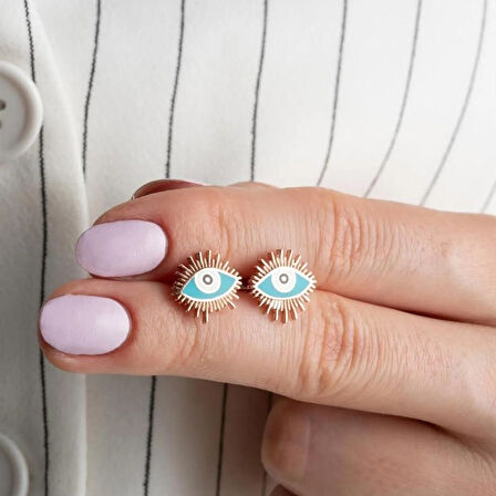 Vaoov 925 Ayar Gümüş Mavi Mineli Göz Küpe