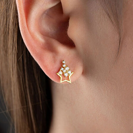 Vaoov 925 Ayar Gümüş Süzülen Taşlı Yıldız Küpe