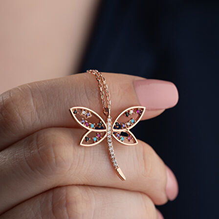 Vaoov 925 Ayar Gümüş Renkli Taşlı Yusufçuk Kolye