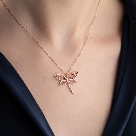 Vaoov 925 Ayar Gümüş Renkli Taşlı Yusufçuk Kolye