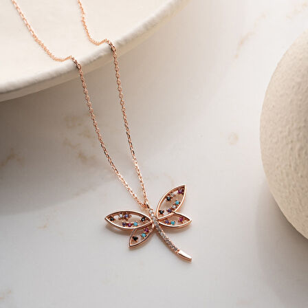 Vaoov 925 Ayar Gümüş Renkli Taşlı Yusufçuk Kolye