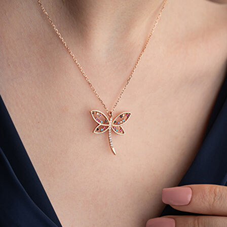 Vaoov 925 Ayar Gümüş Renkli Taşlı Yusufçuk Kolye