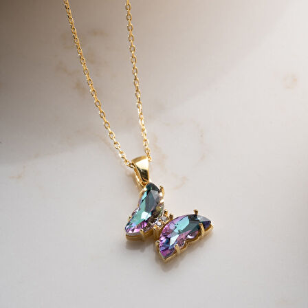 Vaoov 925 Ayar Gümüş Mistik Topaz Taşlı Kelebek Kolye